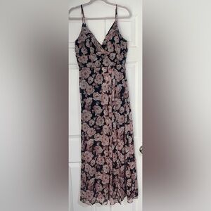 A.U.W. Floral women’s floor length dress pink and black- size XL